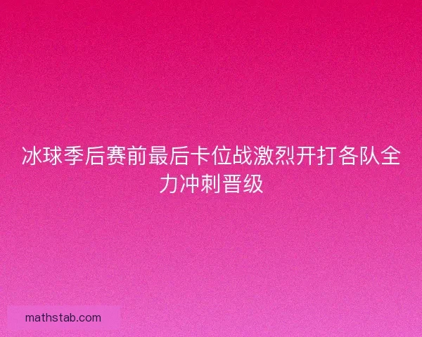 冰球季后赛前最后卡位战激烈开打各队全力冲刺晋级