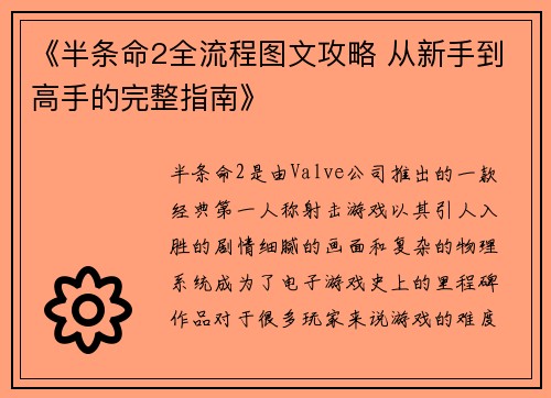 《半条命2全流程图文攻略 从新手到高手的完整指南》